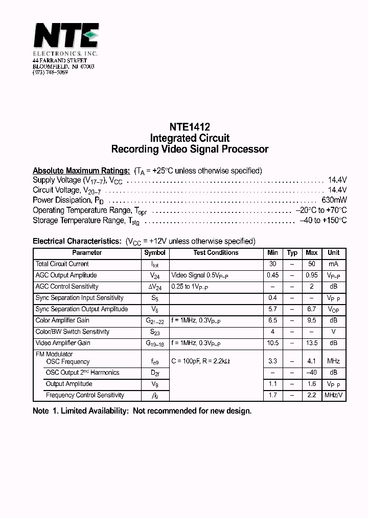 NTE1412_69714.PDF Datasheet