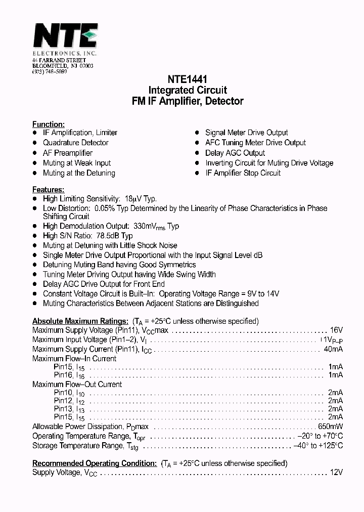 NTE1441_69724.PDF Datasheet