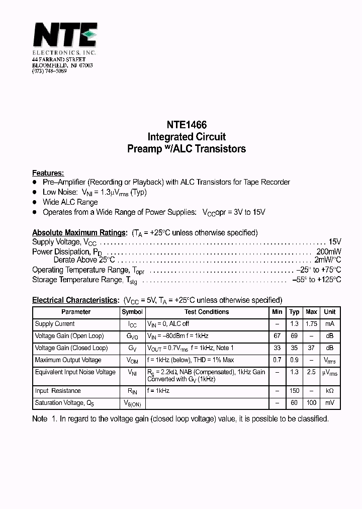 NTE1466_69729.PDF Datasheet