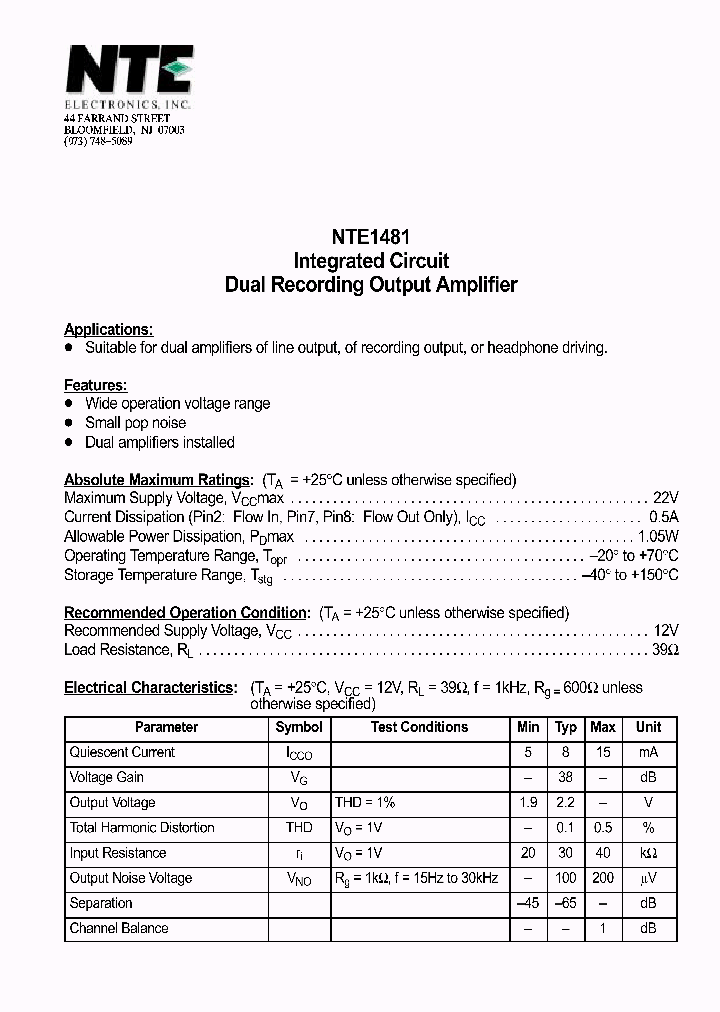 NTE1481_69737.PDF Datasheet