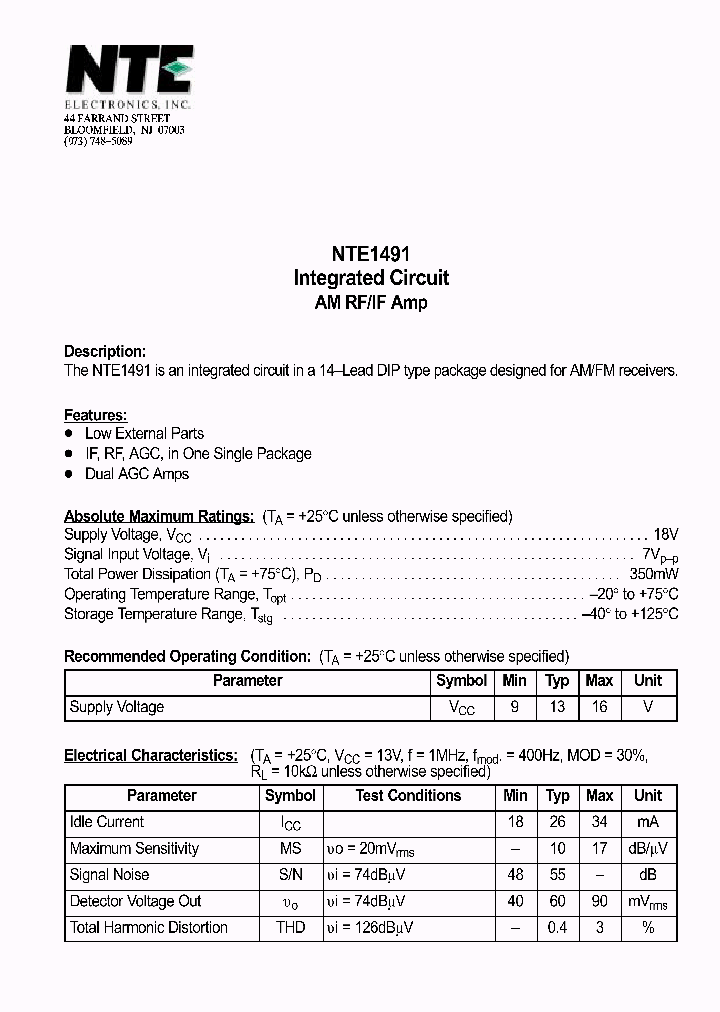 NTE1491_69742.PDF Datasheet