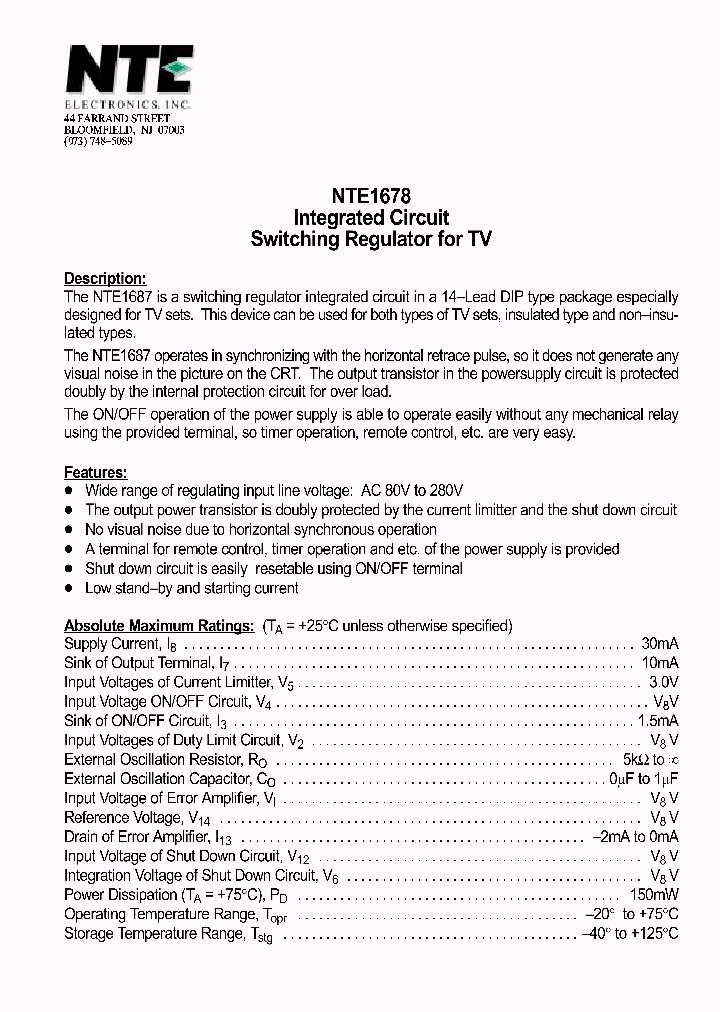 NTE1678_147668.PDF Datasheet