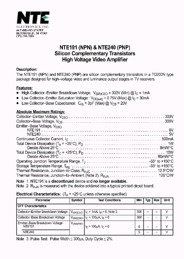 NTE191_69758.PDF Datasheet