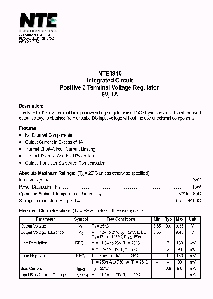 NTE1910_69760.PDF Datasheet
