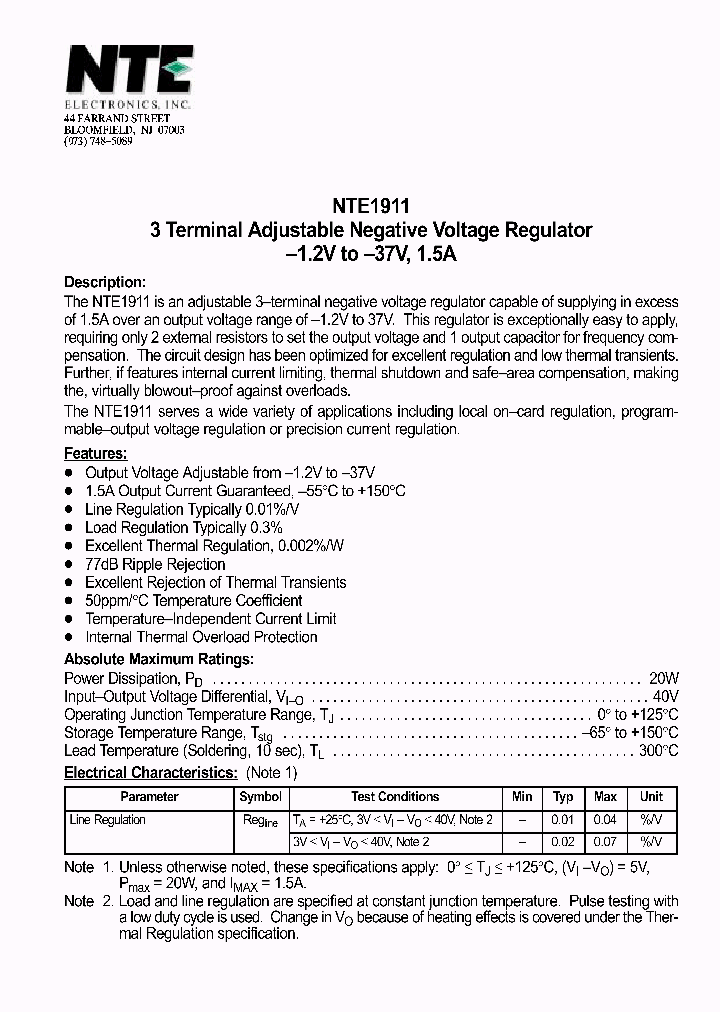 NTE1911_69761.PDF Datasheet