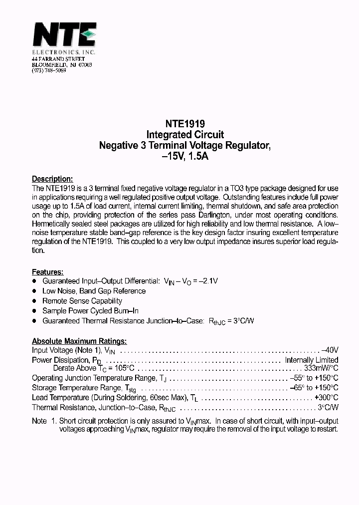 NTE1919_69769.PDF Datasheet