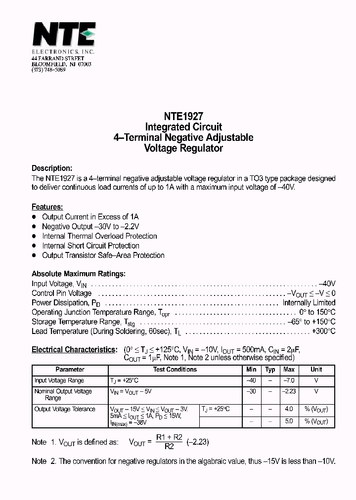 NTE1927_69776.PDF Datasheet