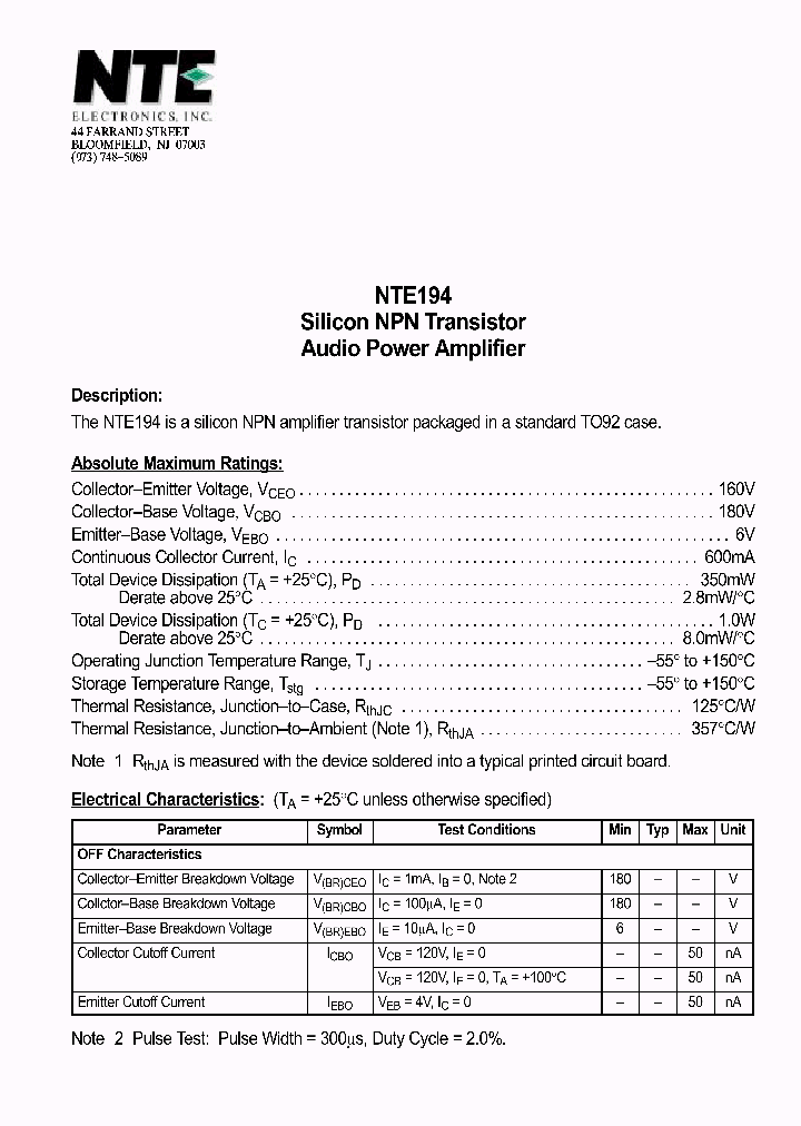 NTE194_69788.PDF Datasheet