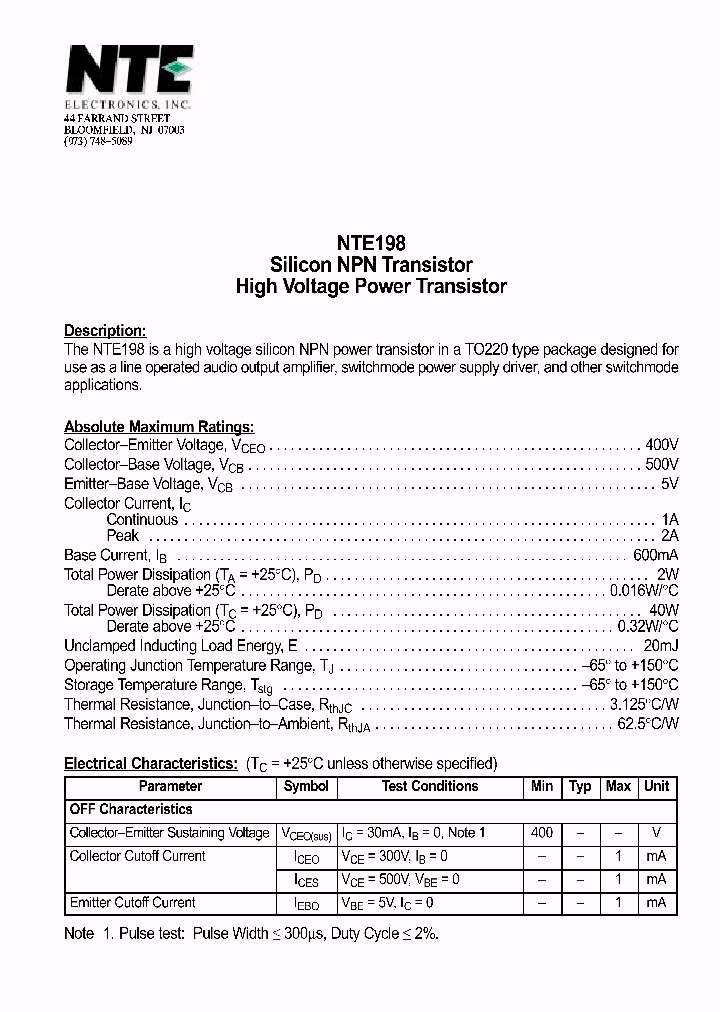 NTE198_69819.PDF Datasheet