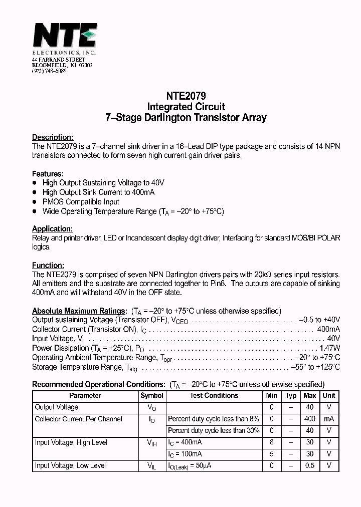 NTE2079_162309.PDF Datasheet