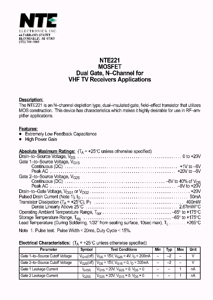 NTE221_69826.PDF Datasheet