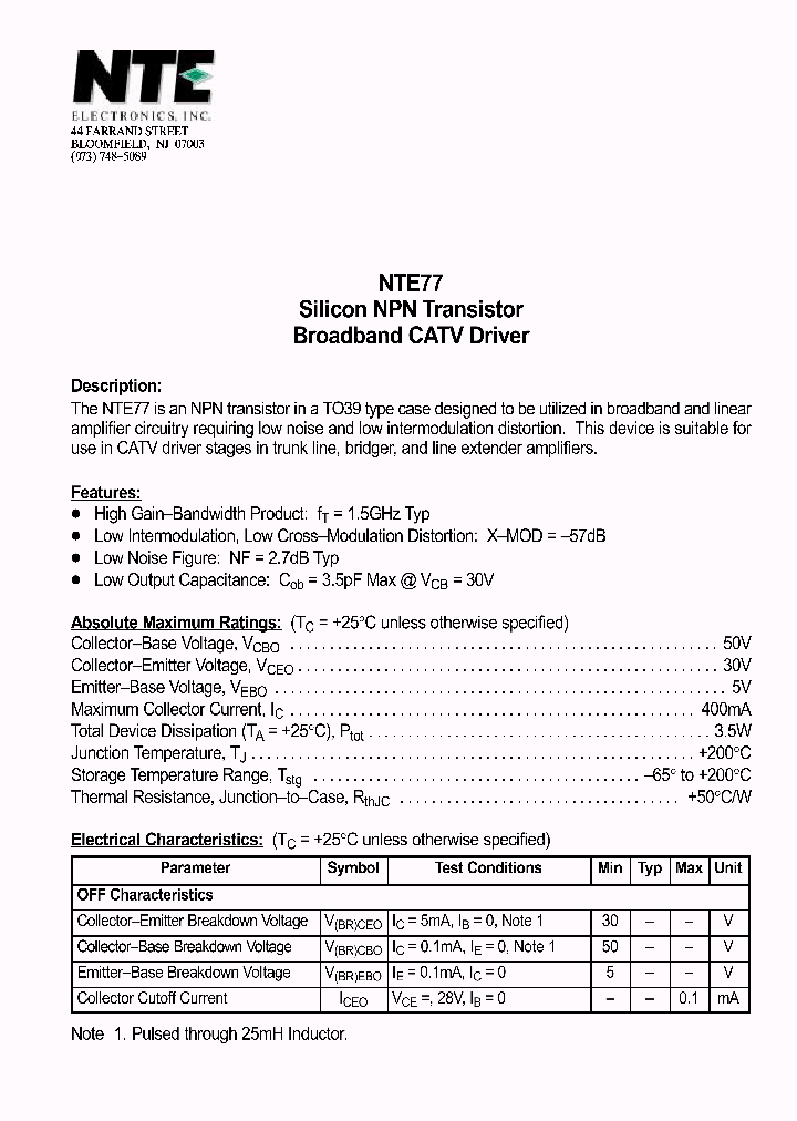 NTE77_43780.PDF Datasheet