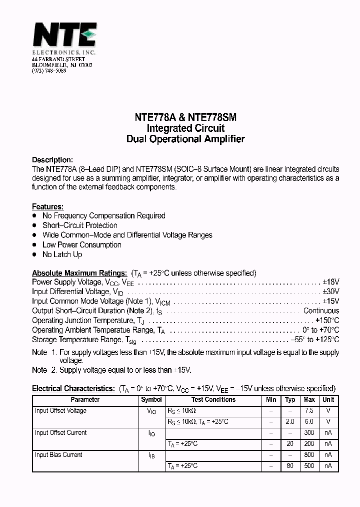 NTE778A_43781.PDF Datasheet
