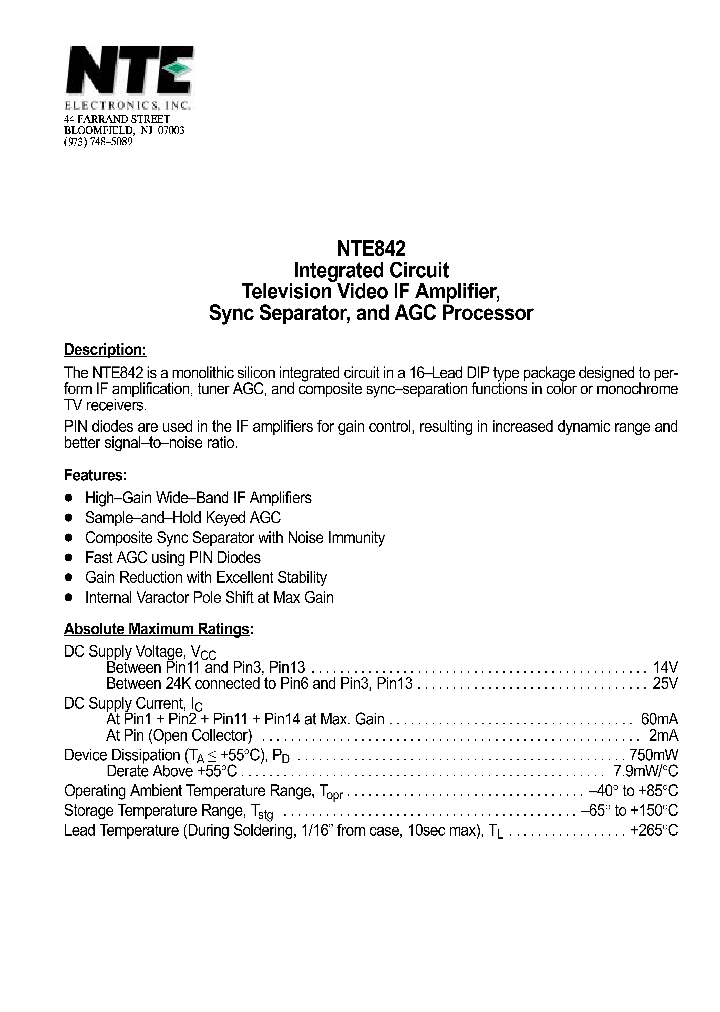NTE842_70061.PDF Datasheet