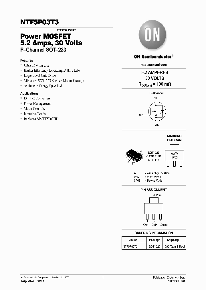 NTF5P03T3_167493.PDF Datasheet