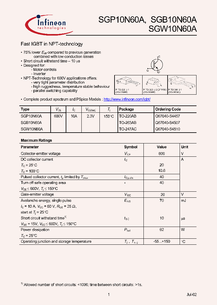 SGW10N60_148414.PDF Datasheet