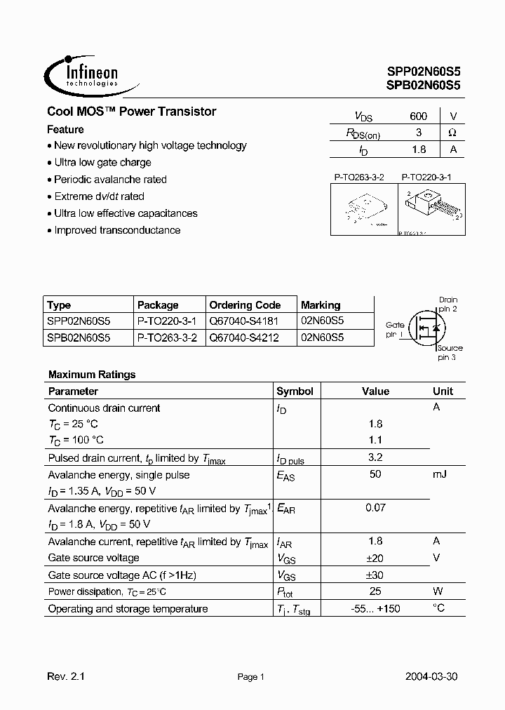 SPB02N60S5_118819.PDF Datasheet