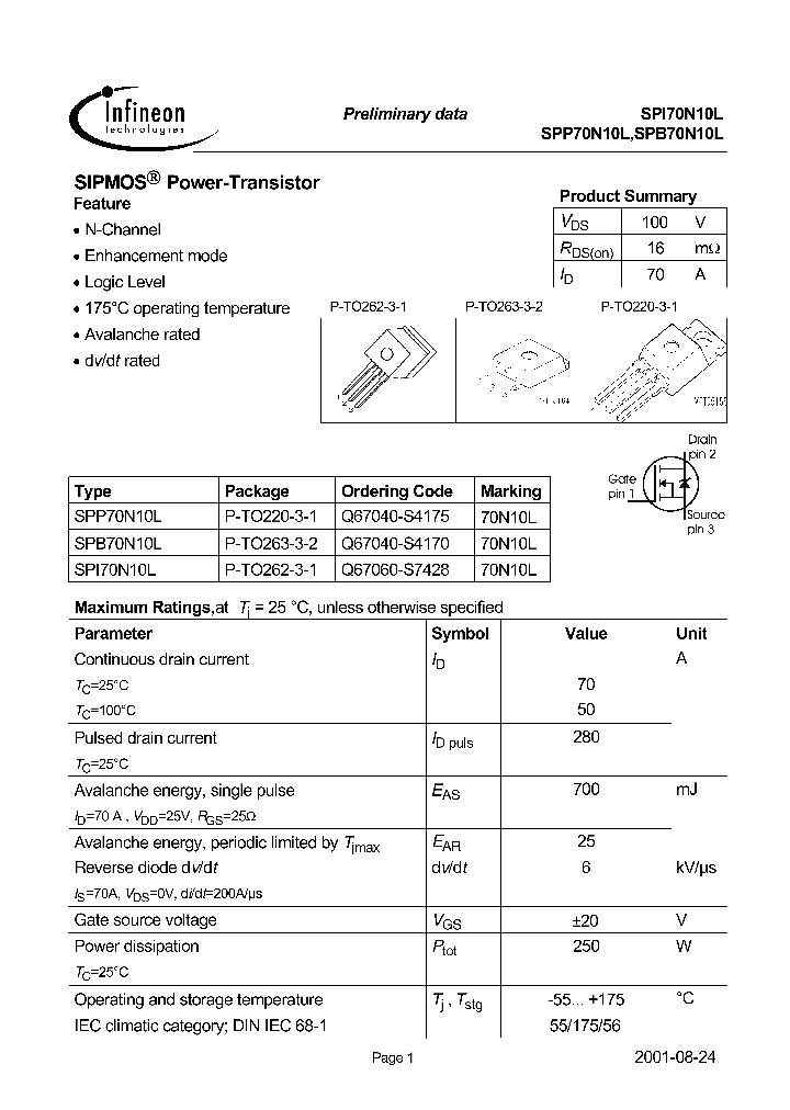 SPB70N10L_175090.PDF Datasheet