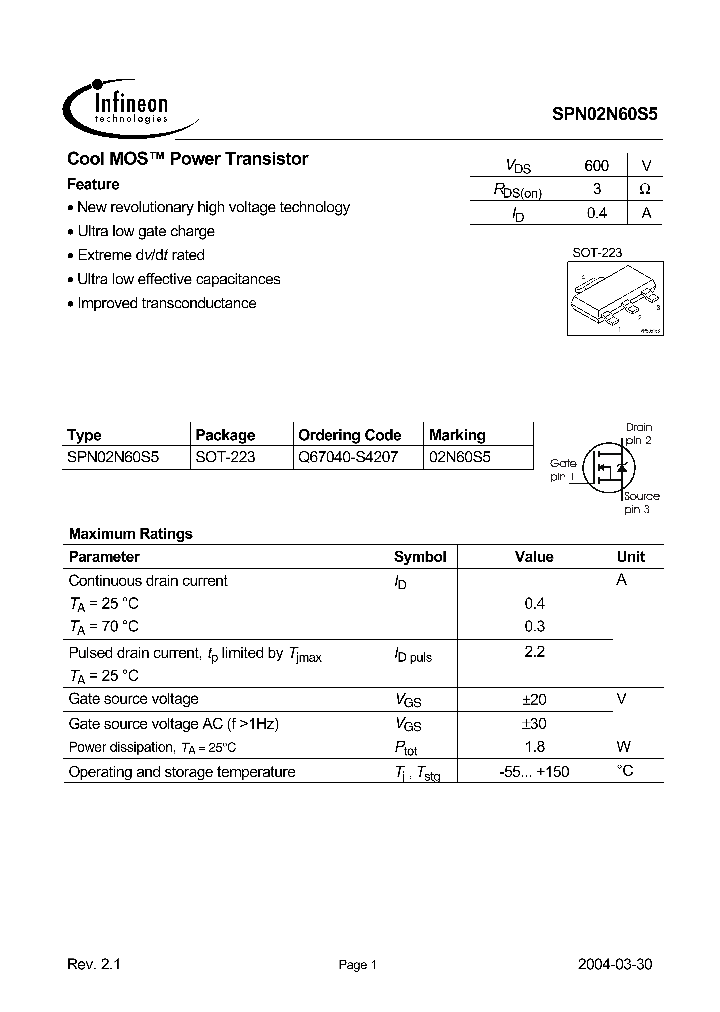 SPN02N60S5_118824.PDF Datasheet