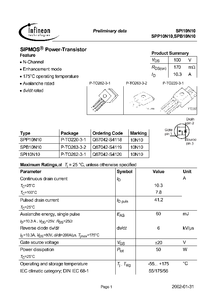 SPP10N10_163048.PDF Datasheet