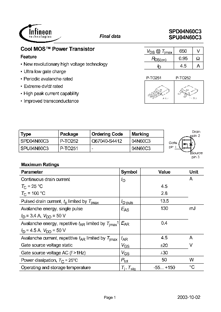 SPD04N60C3_162378.PDF Datasheet