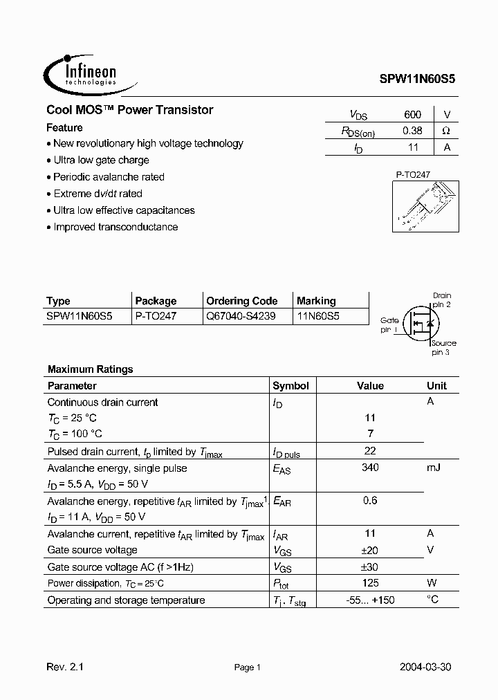 SPW11N60S5_185680.PDF Datasheet
