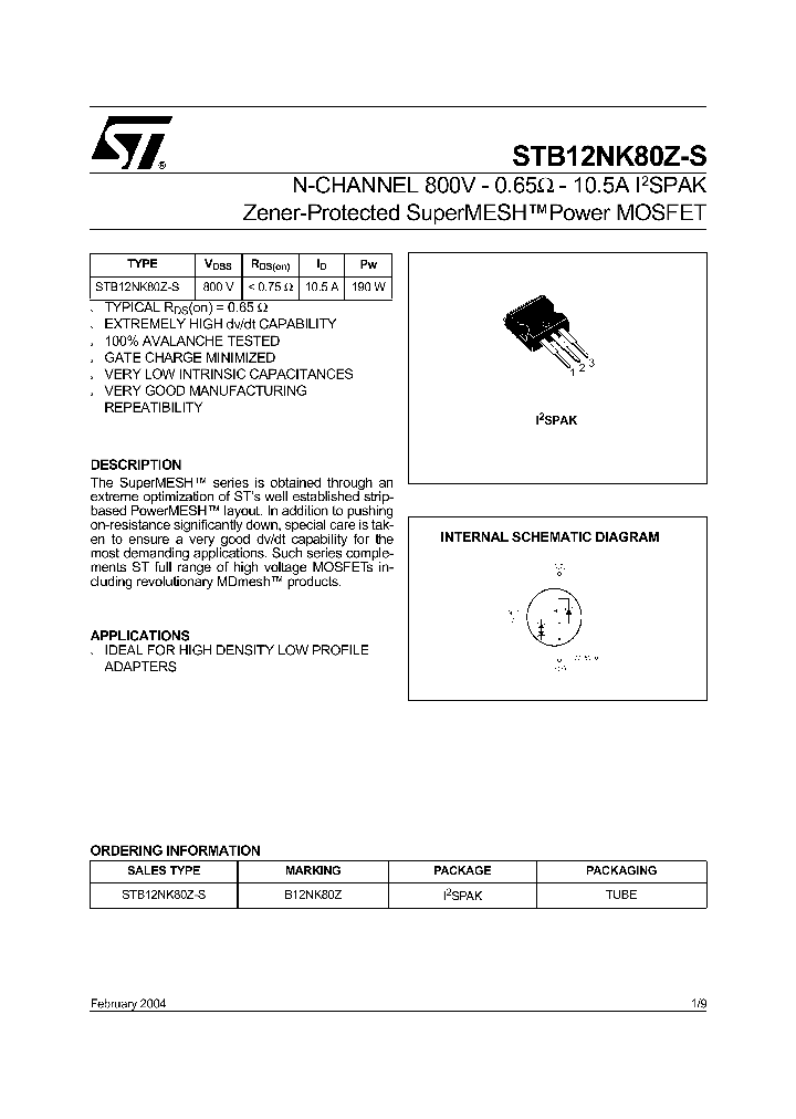 STB12NK80Z-S_71436.PDF Datasheet
