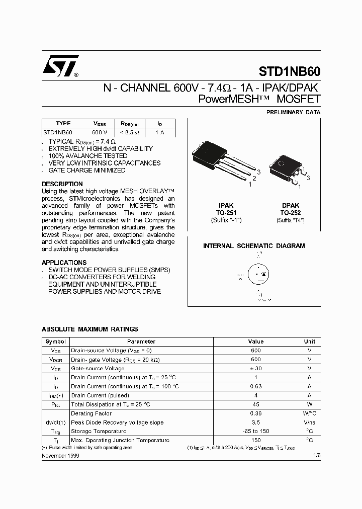 STD1NB60_146301.PDF Datasheet