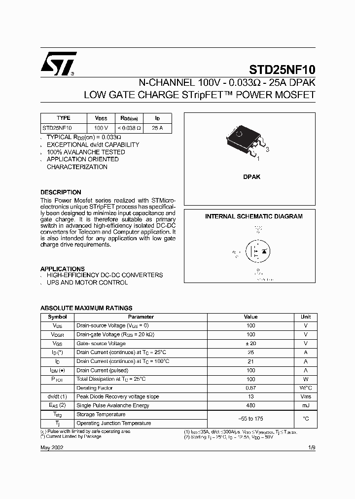 STD25NF10_70697.PDF Datasheet