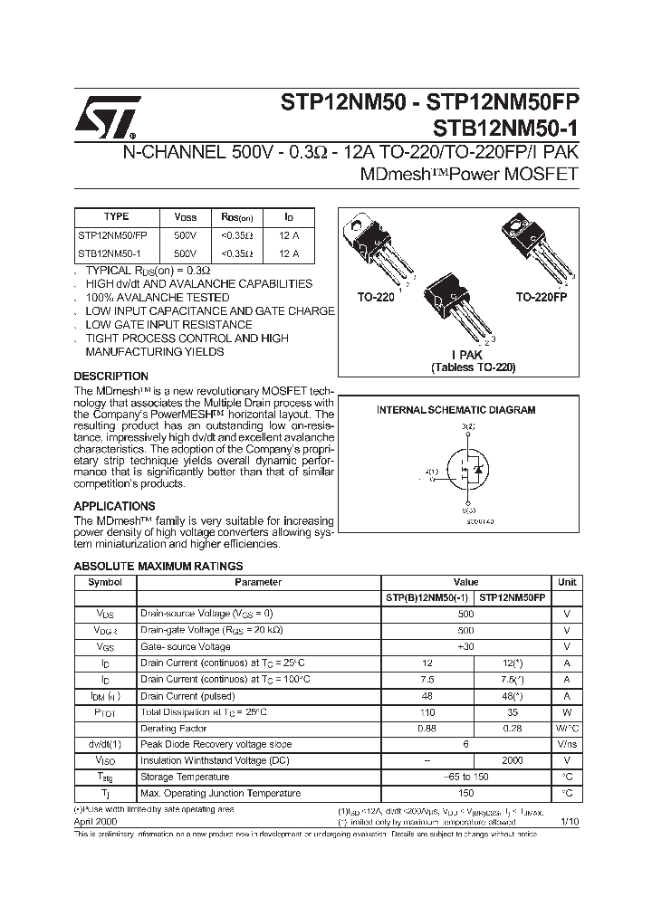 STP12NM50_64740.PDF Datasheet