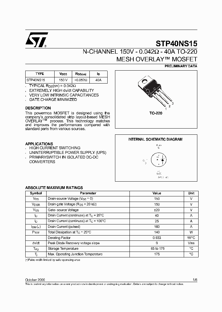 STP40NS15_64995.PDF Datasheet