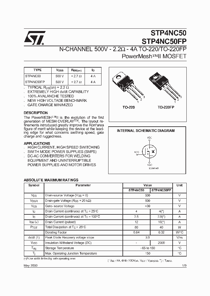 STP4NC50_159484.PDF Datasheet