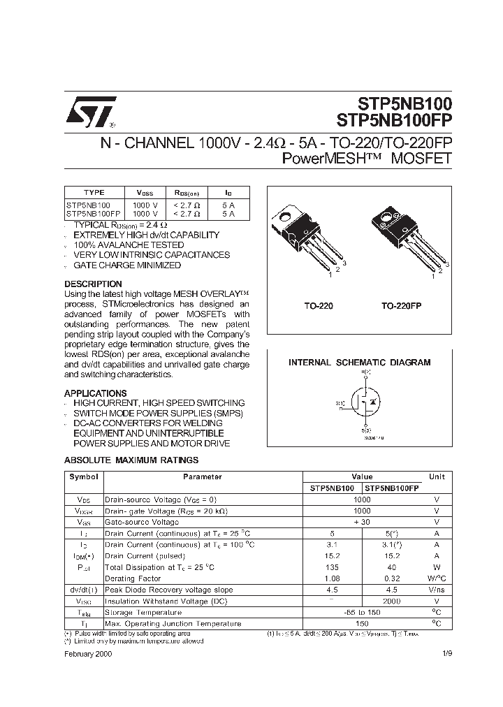 STP5NB100_65060.PDF Datasheet