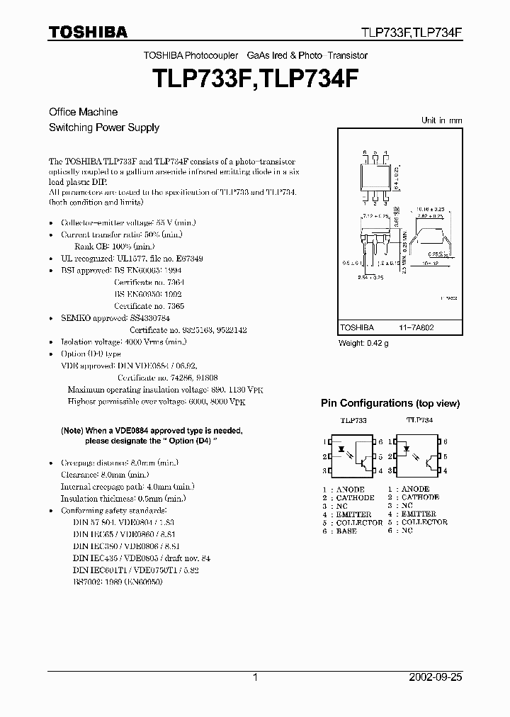 TLP733F_4294.PDF Datasheet
