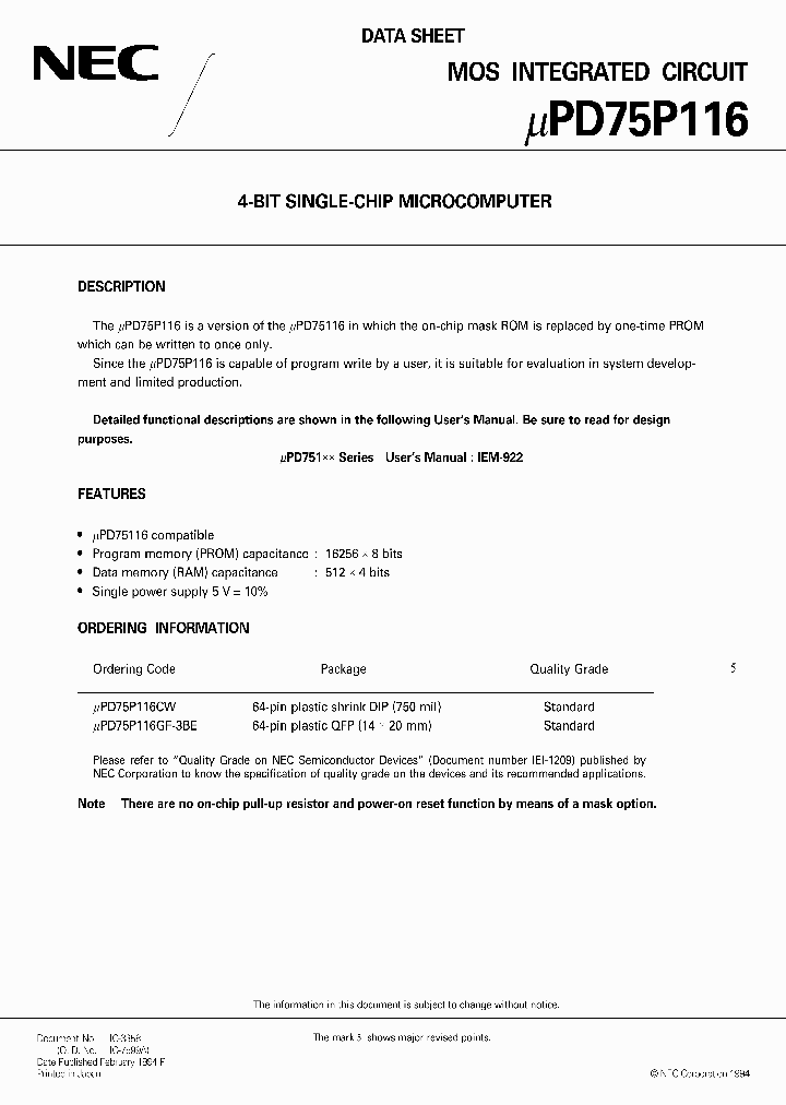 UPD75P116_98694.PDF Datasheet