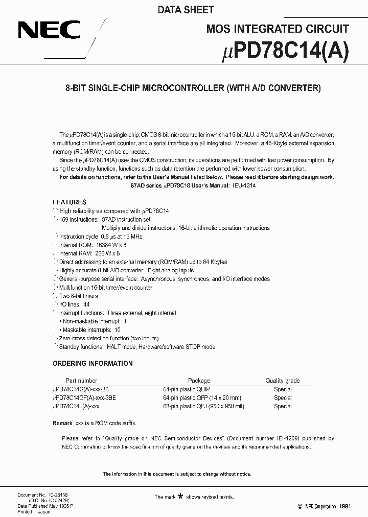 UPD78C14_92272.PDF Datasheet