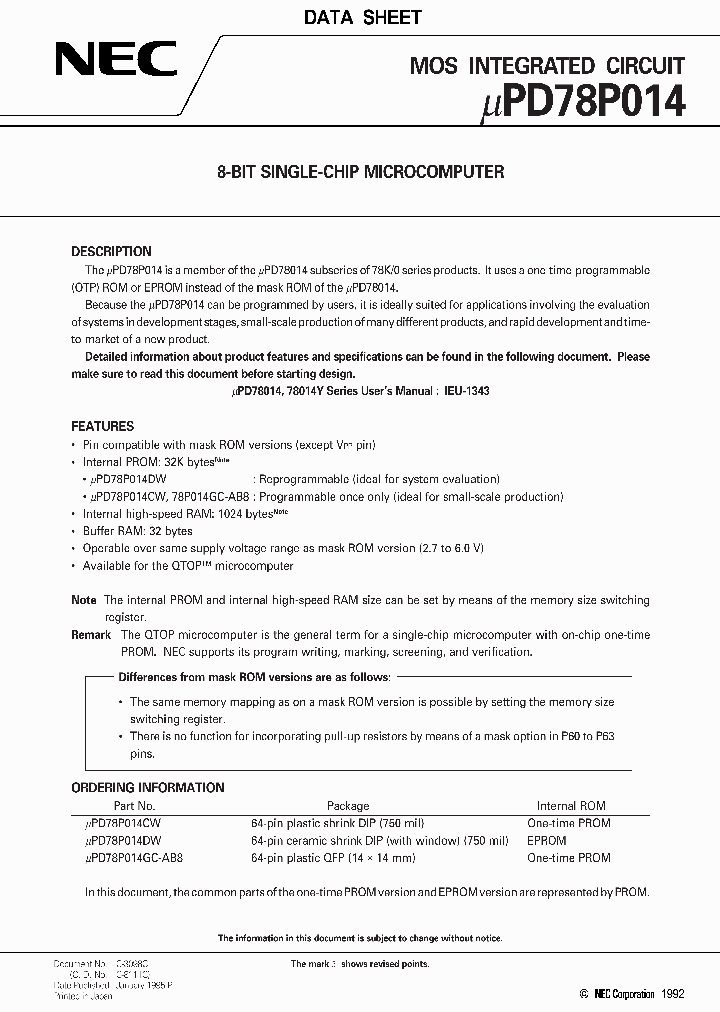 UPD78P014_96316.PDF Datasheet