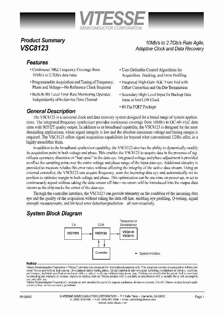 VSC8123_53943.PDF Datasheet