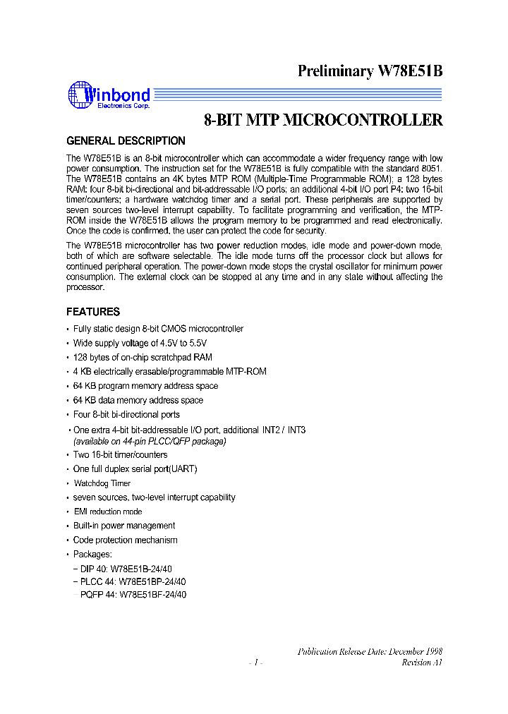 W78E51B_52539.PDF Datasheet