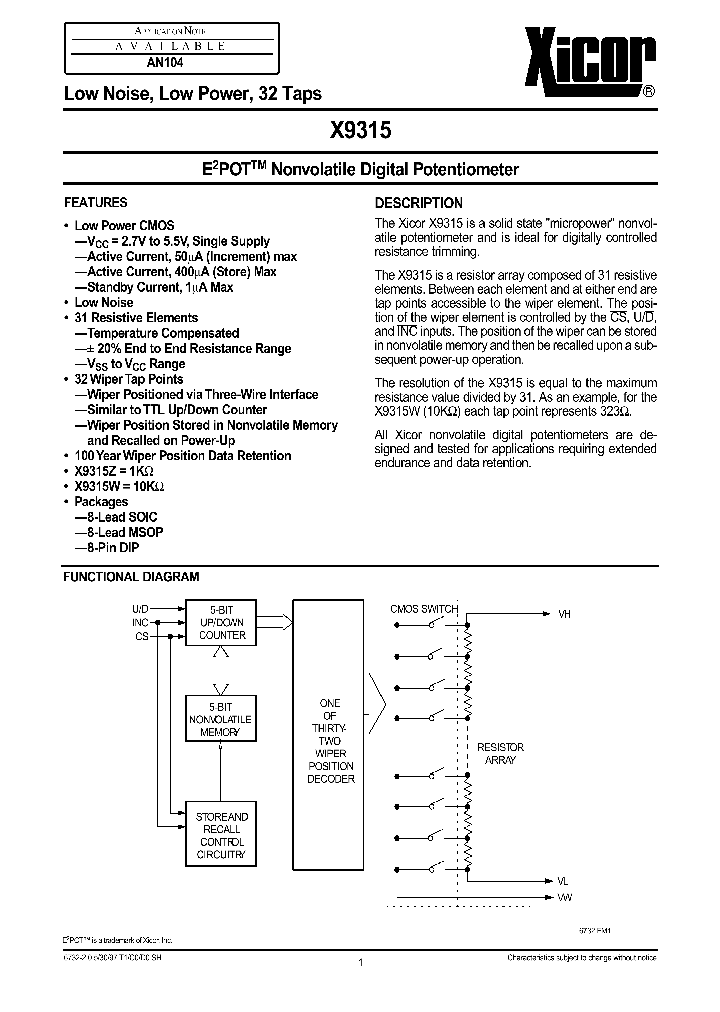 X9315W_88712.PDF Datasheet