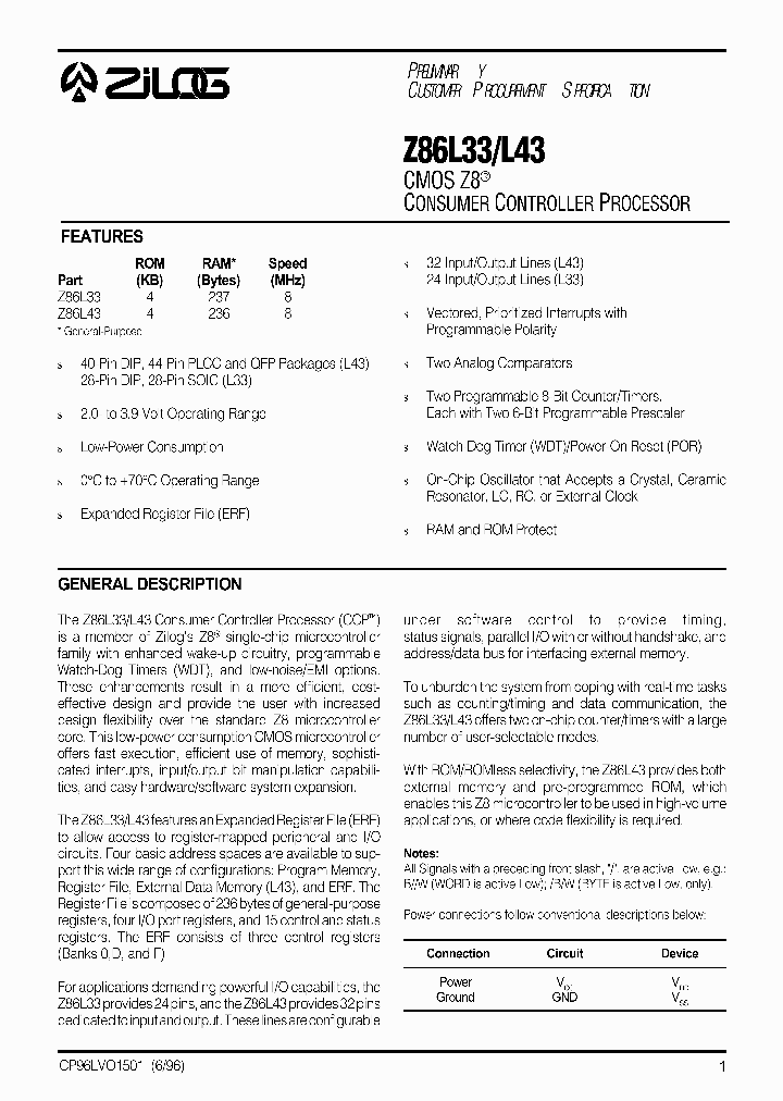 Z86L43_27412.PDF Datasheet