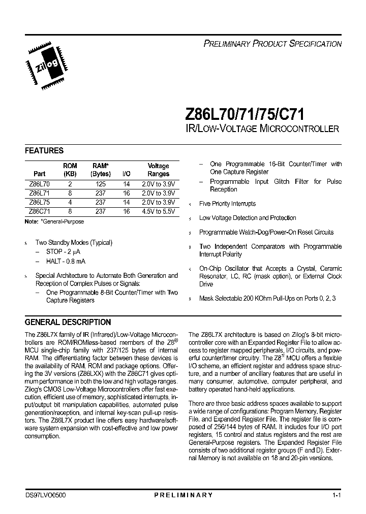 Z86C71_27282.PDF Datasheet