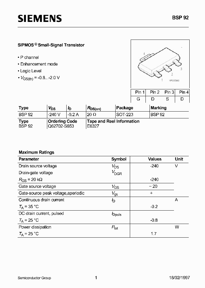 BSP92_266528.PDF Datasheet