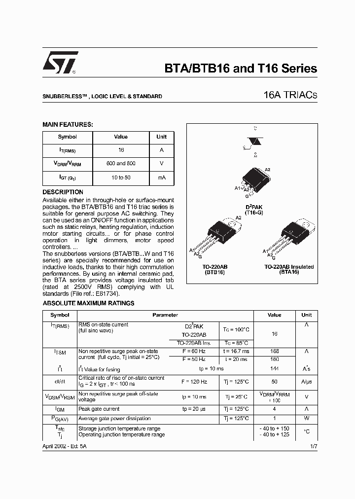 BTA16-600S_304446.PDF Datasheet