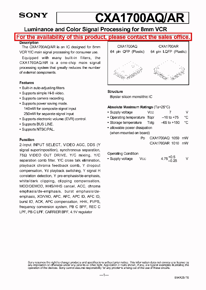 CXA1700_86167.PDF Datasheet