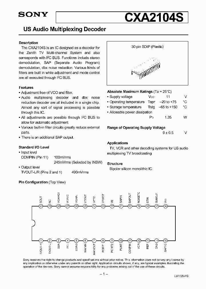 CXA2104S_294514.PDF Datasheet