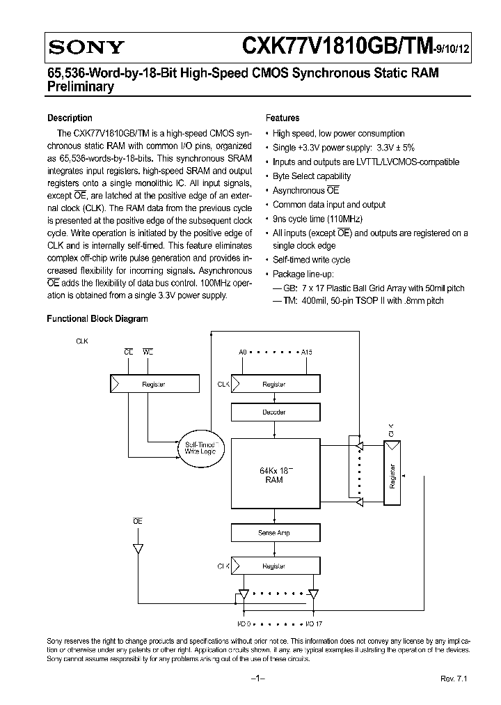 CXK77V1810TM_285095.PDF Datasheet