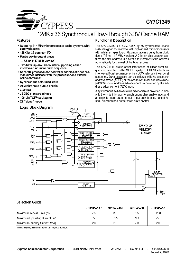 CY7C1345_298201.PDF Datasheet