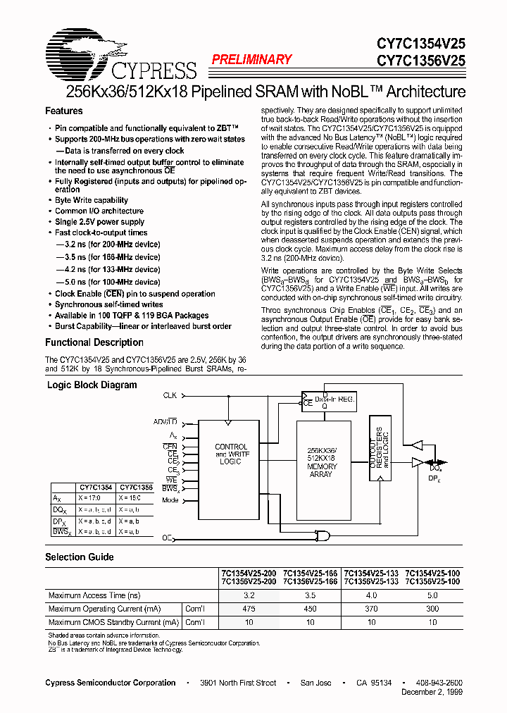 CY7C1354V25_274800.PDF Datasheet