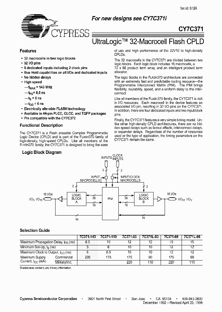CY7C371_206476.PDF Datasheet